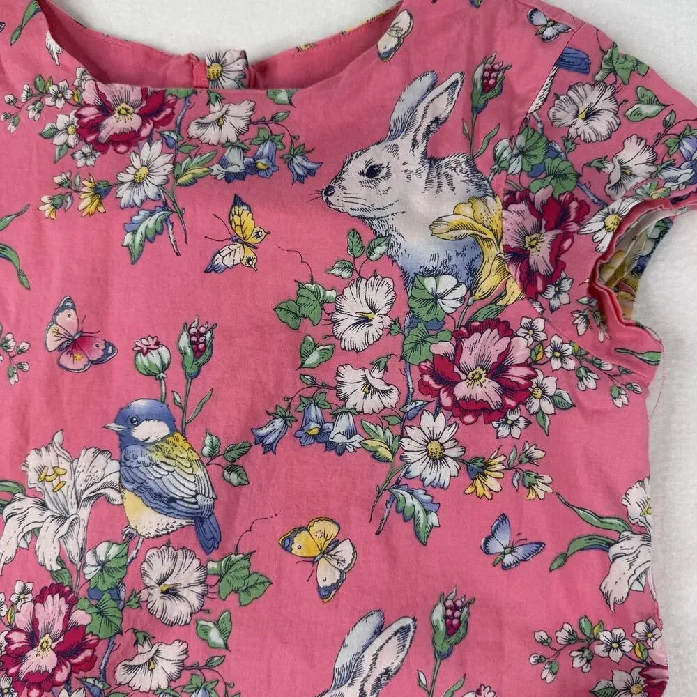Gap Dress Girls Small 6-7Y Pink Floral Bunny Bird Short Sleeve Tutu Party SJP